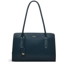 London Liverpool Street Medium Zip-top Shoulder Bag for Women in Ink Smooth Leather with Shoulder Strap