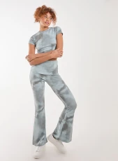 Tie Dye Rib Fold Over Flares  - S  - Sage