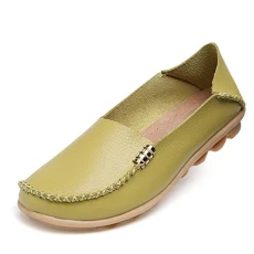 Women Lady Pu Leather Casual Driving Loafers Slip On Flats (EU 40, Green)