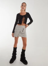 Bengaline Wrap D-Ring Mini Skirt  - L  - STONE/GREY