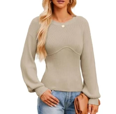 Women's Long Sleeve Crochet Crew Neck Oversized Plus Size Pullover Sweater Jumpers for UK Women Khaki S