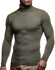 Men's Pullover Knit Sweater fine knit turtleneck LN-1670 Khaki X-Large