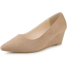 Women's Pointy Toe Slip On Wedge Heel Pumps, Khaki, 8 UK