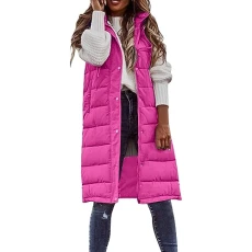 Womens Long Gilets UK Sleeveless Long Down Thermal Red Vest Winter Warm Zip Up Button Women Puffer J