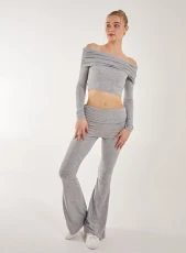 Fold Over Waist Lounge Flares  - L  - Grey