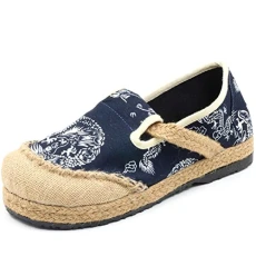 Women Linen Comfortable Casual Walking Shoes Embroidery Slip-On Loafer (EU 37)