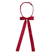 Women's Pre-Tied Adjustable String Bow Tie with Long Ribbon Solid Color Uniform Bowties Rose Red One