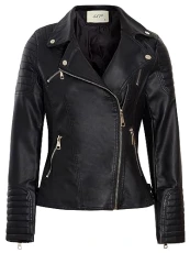 Womens Faux leather Quilt Biker Jacket