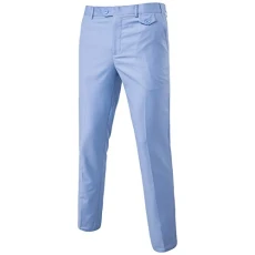 Mens Trousers Formal Casual Business Office Work Home Belted Smart Dress Straight Leg Flat Front Everpress Pockets Pants Light Blue 3XL