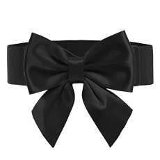 Women's Vintage Bowknot Wide Waist Belts Elastic Stretchy Chunky Belt XL Ribbon Black