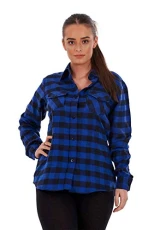 Ladies Casual Flannel Shirts Brushed Cotton Check Long Sleeve Pleated Red Black