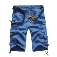 Outdoor Military Camouflage Cargo Shorts Men Summer Casual Multi Pockets Shorts Blue 36