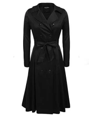 Women's Double-Breasted Long Trench Coat with Belt