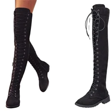 Women's Unisex Boots Outdoor Daily Over The Knee Boots Crotch High Boots Winter Lace-up Low Heel Rou