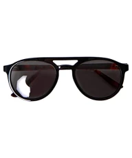 Men's Retro Black Dark Lense Round Double Brow Sunglasses