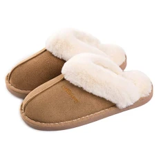 Womens Slipper Memory Foam Fluffy Slip-on House Suede Fur Lined/Anti-Skid Sole, Indoor & Out