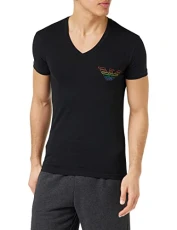 Men's V-Neck T-Shirt Rainbow Logo, Black, M