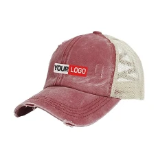 Custom Embroidered Text & Logo Women Criss Cross Baseball Cap Mesh Ponytail Hat Distressed Vintage C