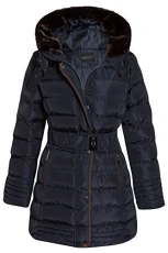 Women Winter Coat Warm Quilted Hooded Belted Faux Fur Trim Puffer Coats Parka Long Jacket