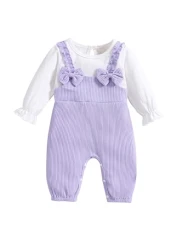 Newborn Baby Girl Clothes Ruffle Long Sleeve Romper Bodysuit Cotton Ribbed Bowknot Jumpsuit O