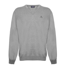 Mens Long Sleeved/V-Neck Knitwear Jumper with Logo in Blue (L)