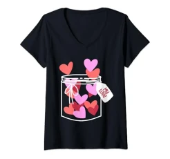 Womens V Day Jar Of Hearts V-Neck T-Shirt