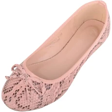 Womens Easy Slip On Snake Pattern Casual Ballerina Style Dolly Pump Shoes - Pink - UK 6 / EU 39