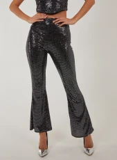 Mirrored Flare Trousers  - S  - Black