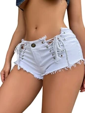 Women's Sexy Ripped Hot Pants Low Rise Denim Short Jean Frayed Ripped Hole Skinny Denim Thong