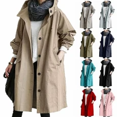 Womens Casual Trench Coat Medium-Length Temperament Waisted Long Sleeved Jacket Cotton Trench Coat W