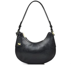 London Bliss Crescent Shoulder Handbag for Women, in Black Faux Lizard Leather