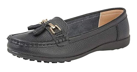 Camilla Ladies Leather Tassle Loafers Black UK 5