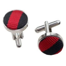 Premium Woven Microfibre Thin Stripe Black and Red Men's Formal Casual Rhodium Plated Cufflinks