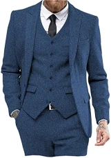 Suits for Men, 3-Piece Classic Tuxedo Tweed Wool for Wedding (Blazer + Vest + Trousers),