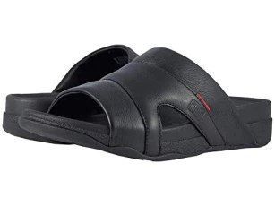 Men's Freeway Pool Slide in Leather Open Toe Sandals, Black (Black), 10 UK (44 EU)