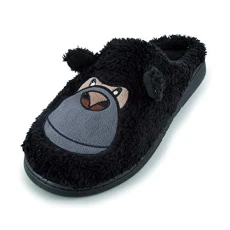 Mens/Boys Fleece Novelty Gorilla Embroidered Faux Fur Mule Slippers Mini Me Matching (1-2 UK, Boys G