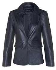 Ladies Black Real Leather Blazer Jacket Casual Retro One Button Classic Jacket S