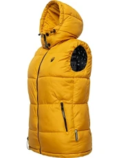 Women's Quilted Winter Vest with Removable Faux Fur Hood, Ice Flocks, XS-XXL, yellow, XXL