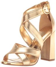 Women's Block Heel Emelen-Strappy San Heeled Sandal, Gold, 9 UK