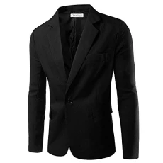 Mens Casual Suit Jackets Slim Fit Blazer One Button Suits Coat Solid Casual Jacket Tops , Black, L