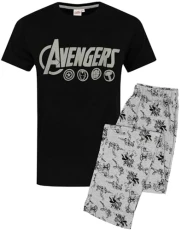 The Avengers Pyjamas For Men | Logo Grey Lounge Pants & Black T-Shirt Set | Superhero Gifts M