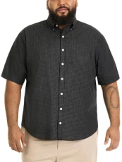 Men's Big and Tall Short Sleeve Check Button Down Shirt, Black, 4XL