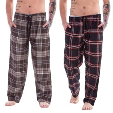 Mens Pack of 2 Flannel Lounge Pants | Soft Brushed Fleece Sleep/Lounge Wear | Check Designs | Mens Sizes S - 2XL (Black/Grey Check, Extra Large)