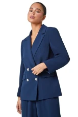 Roman Petite Double Breasted Stretch Blazer for Women UK - Ladies Spring Everyday Summer Break Long 