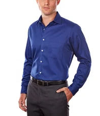 Men's Regular Fit Lux Sateen Stretch Solid Dress Shirt, Blue Velvet, L UK