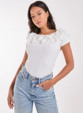 Ruffle Corsage T-shirt  - M/L  - IVORY