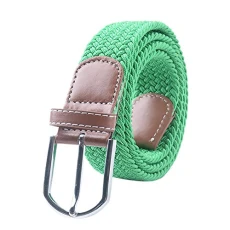 Unisex Canvas Elastic Fabric Woven Stretch Multicolored Braided Belts for Women Men Green