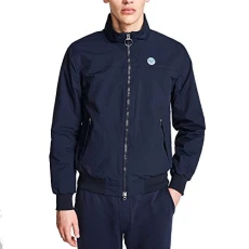 Sailor Men's Jacket in Navy Blue Recycled Nylon Finished with Tactile Ribbed Trims & Slim Fit - XL