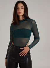 Glitter Long Sleeve Bodysuit  - 8  - Teal