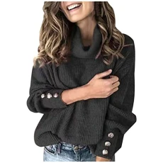 Sweaters for Womens Jumpers Cable Knit Jumper Plus Size Roll Neck Long Sleeve Knitwear Pullover Turtleneck Sweater Tops Ladies Jumpers